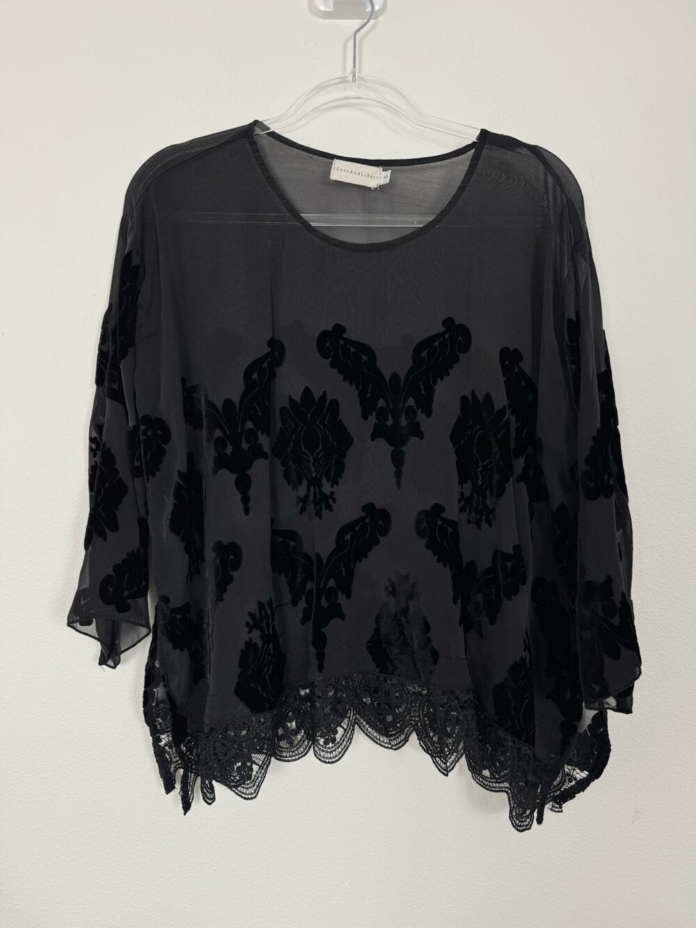 4 Love & Liberty by Johnny Was Sheer Silk Burnout Velvet Top Blouse Womens Small